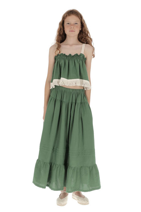 Belle Chiara Cactus Cotton Long Ruffle Skirt