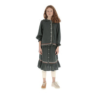 Belle Chiara Green Mousseline Botons Skirt