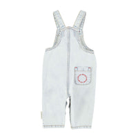 Piupiuchick Washed Light Blue Denim "Peace" Print Baby Dungarees
