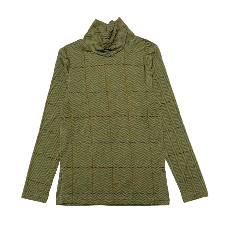 1984 Olive Plaid Printed Turtleneck