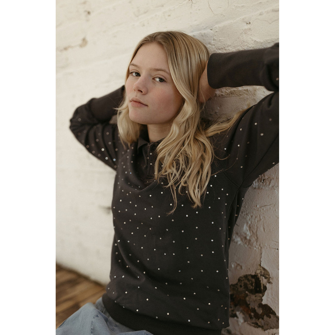 Elements Grey Wash Rhinestones Polo Sweatshirt