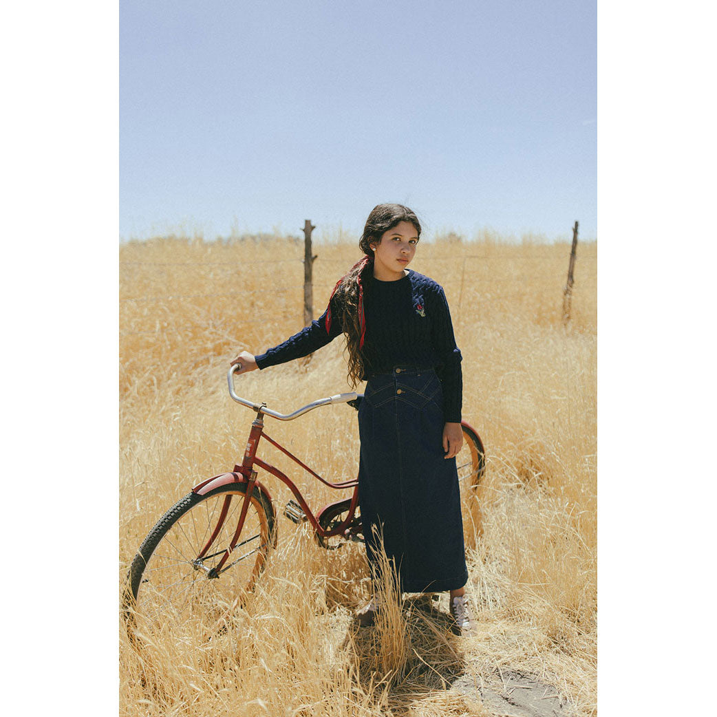 Clubhouse Blue Denim Stitched Maxi Skirt