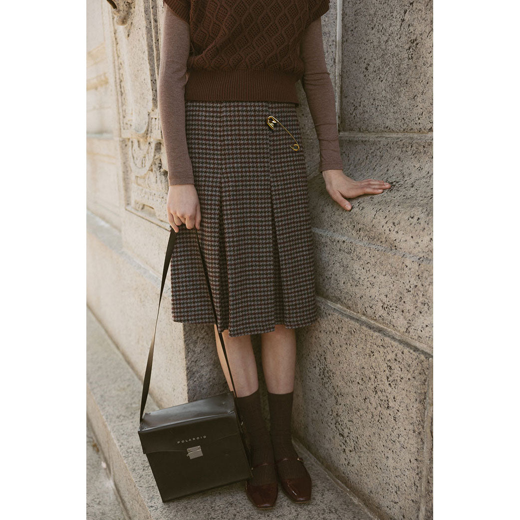 Ava and Lu Grey Houndstooth Pleated Skirt