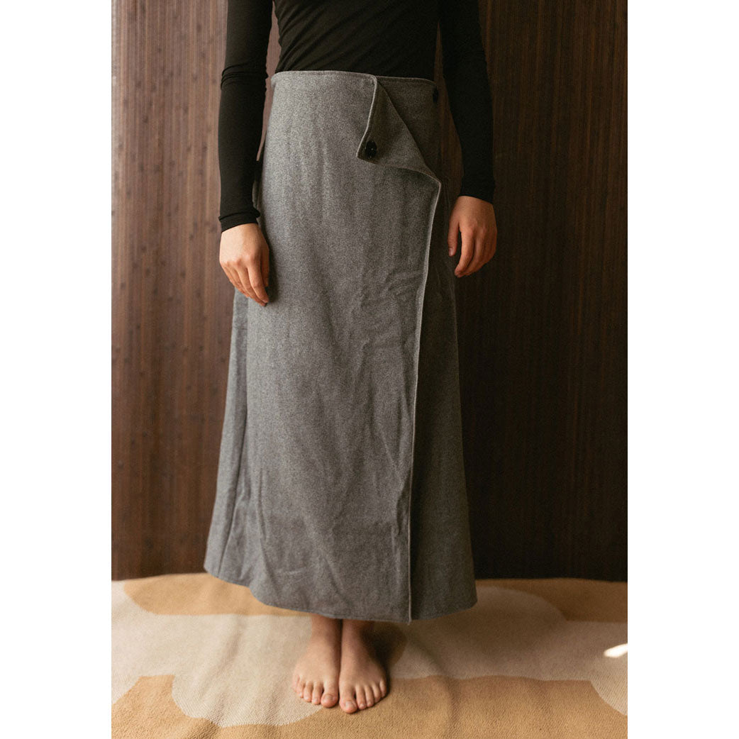 and tmrw Grey Wool Maxi Wrap Skirt