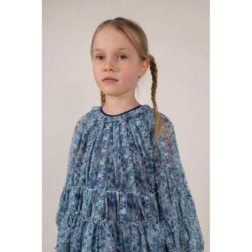 Tia Cibani Denim Sasha Striped Tulle Gown