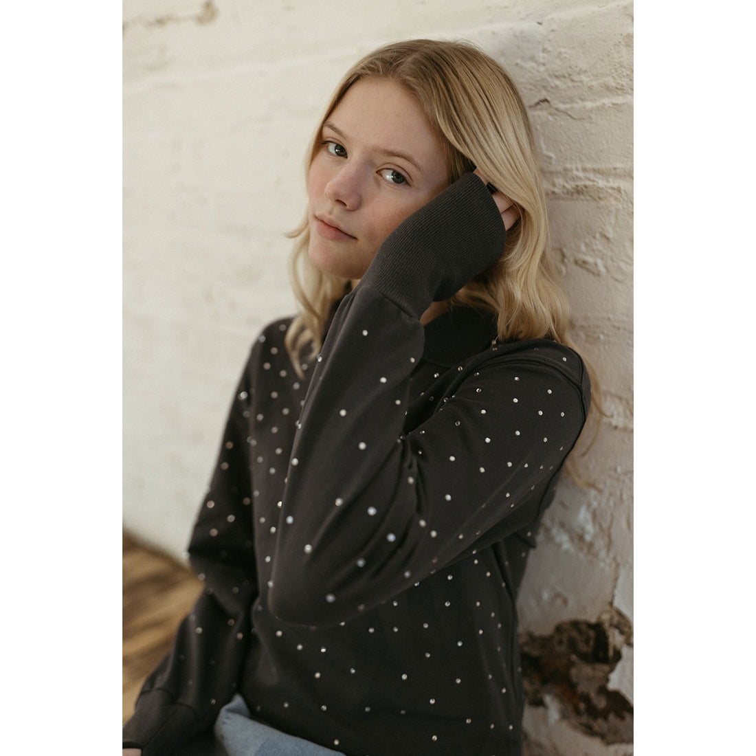 Elements Grey Wash Rhinestones Polo Sweatshirt