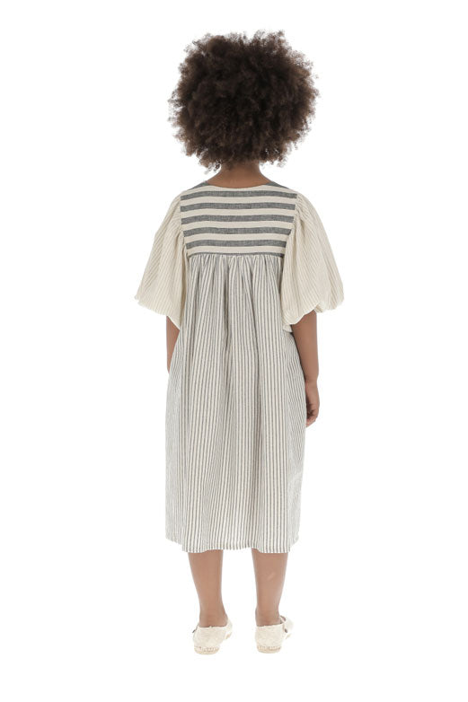 Belle Chiara Medium Grey Stripe Crossover Canesu Dress