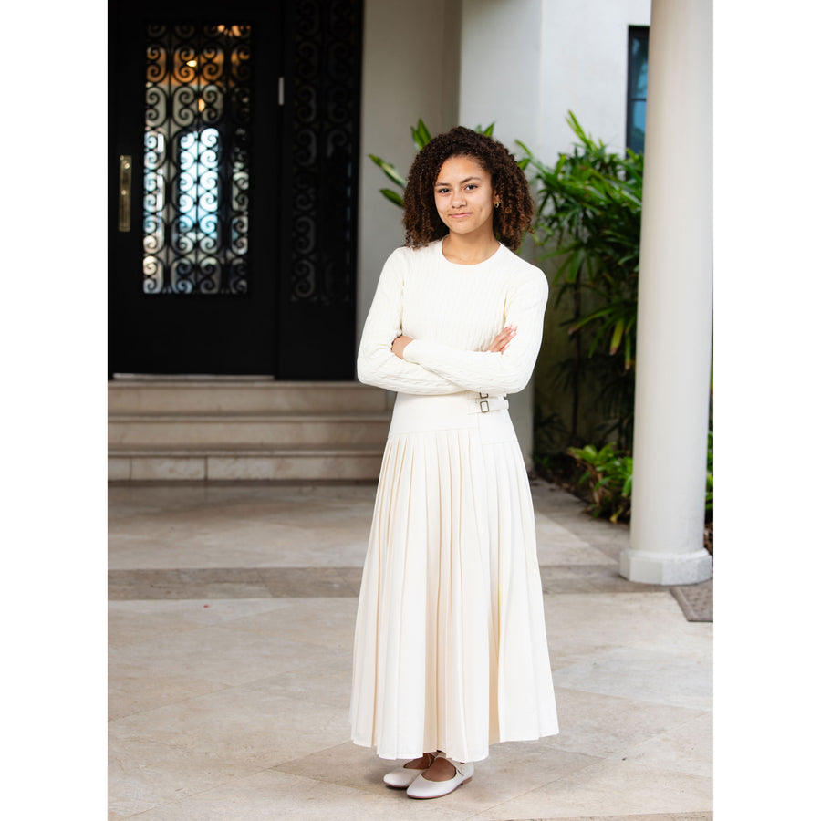 Coco Blanc Cream Pleated Buckle Skirt