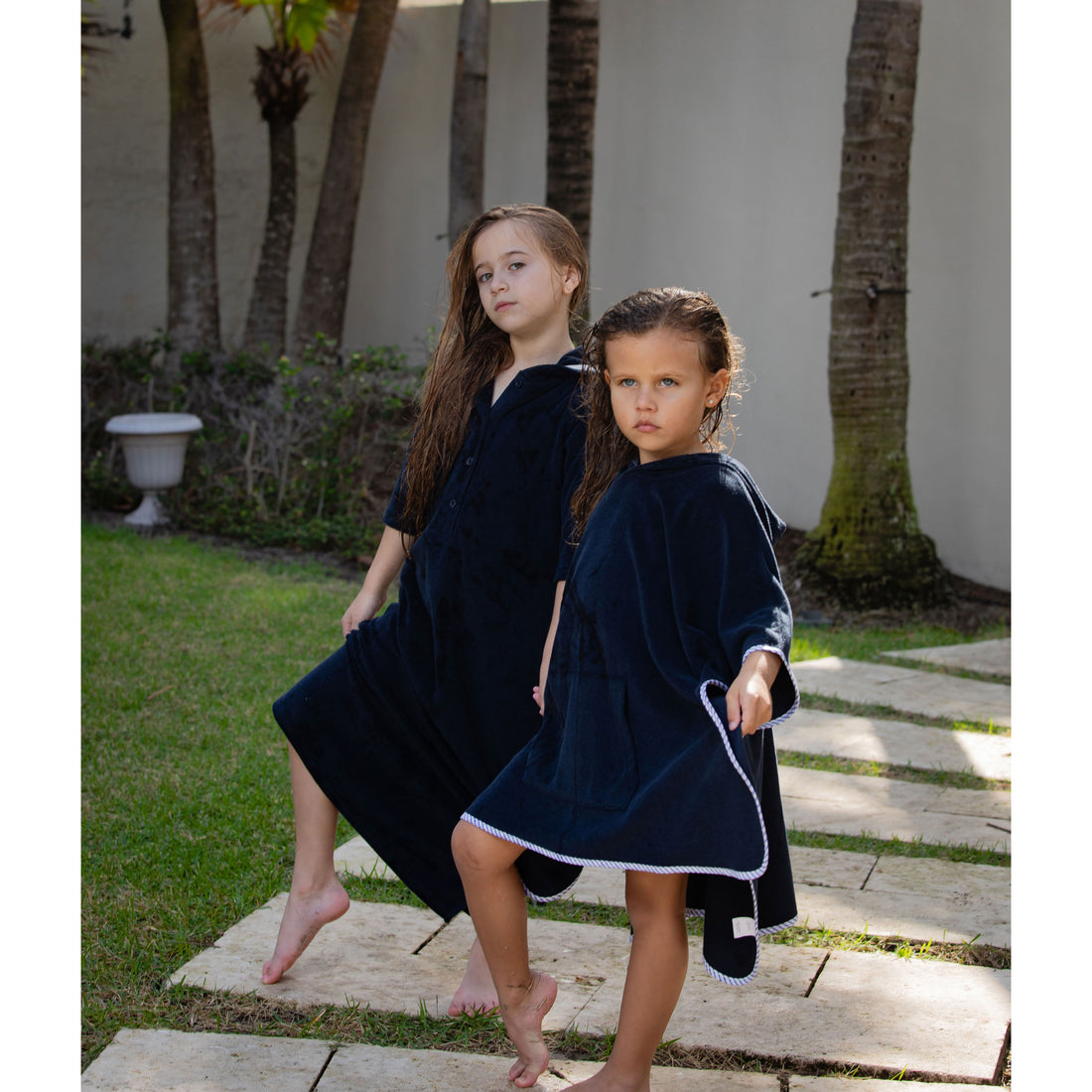 Coco Blanc Navy Terry Poncho