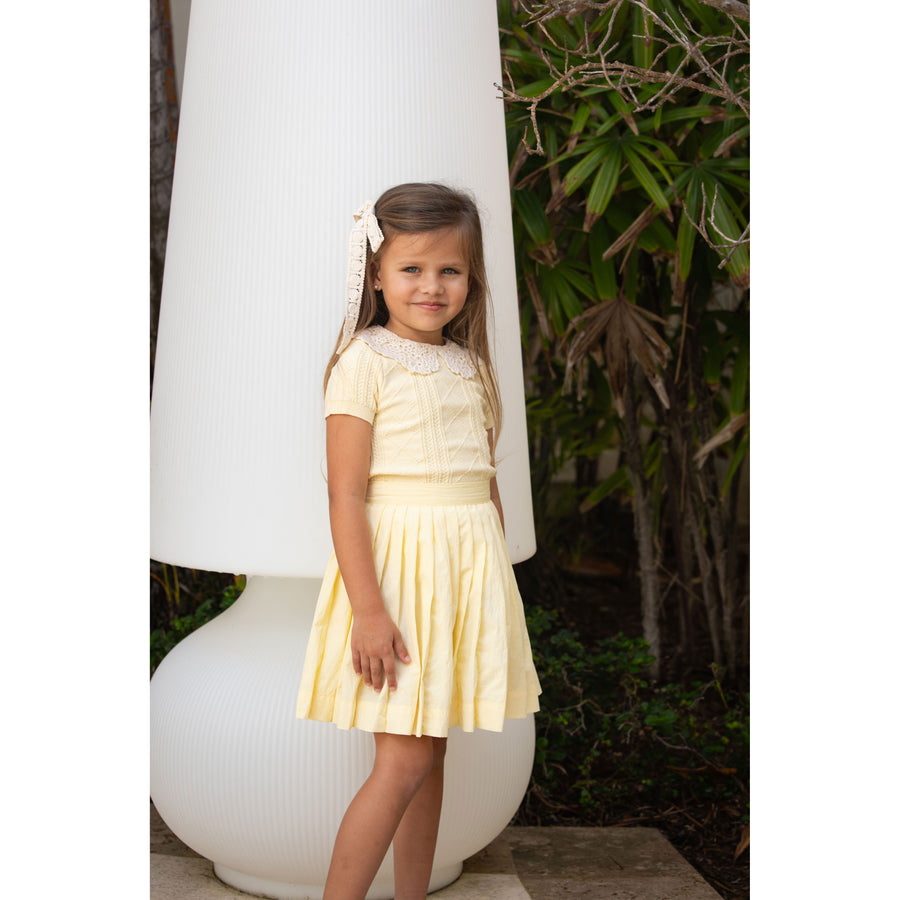 Coco Blanc Pale Yellow Crochet Collar Sweater