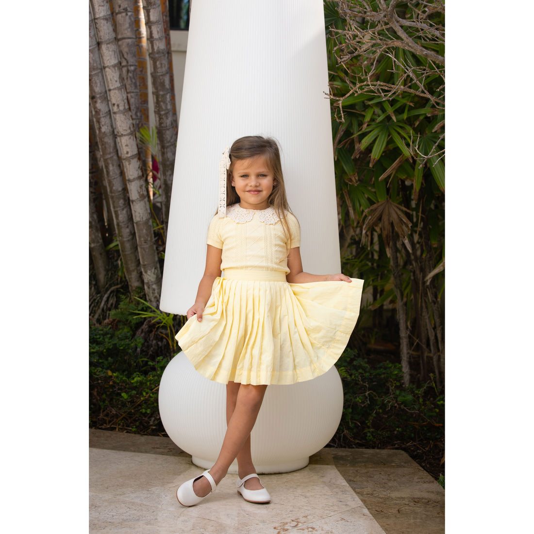 Coco Blanc Pale Yellow Crochet Collar Sweater