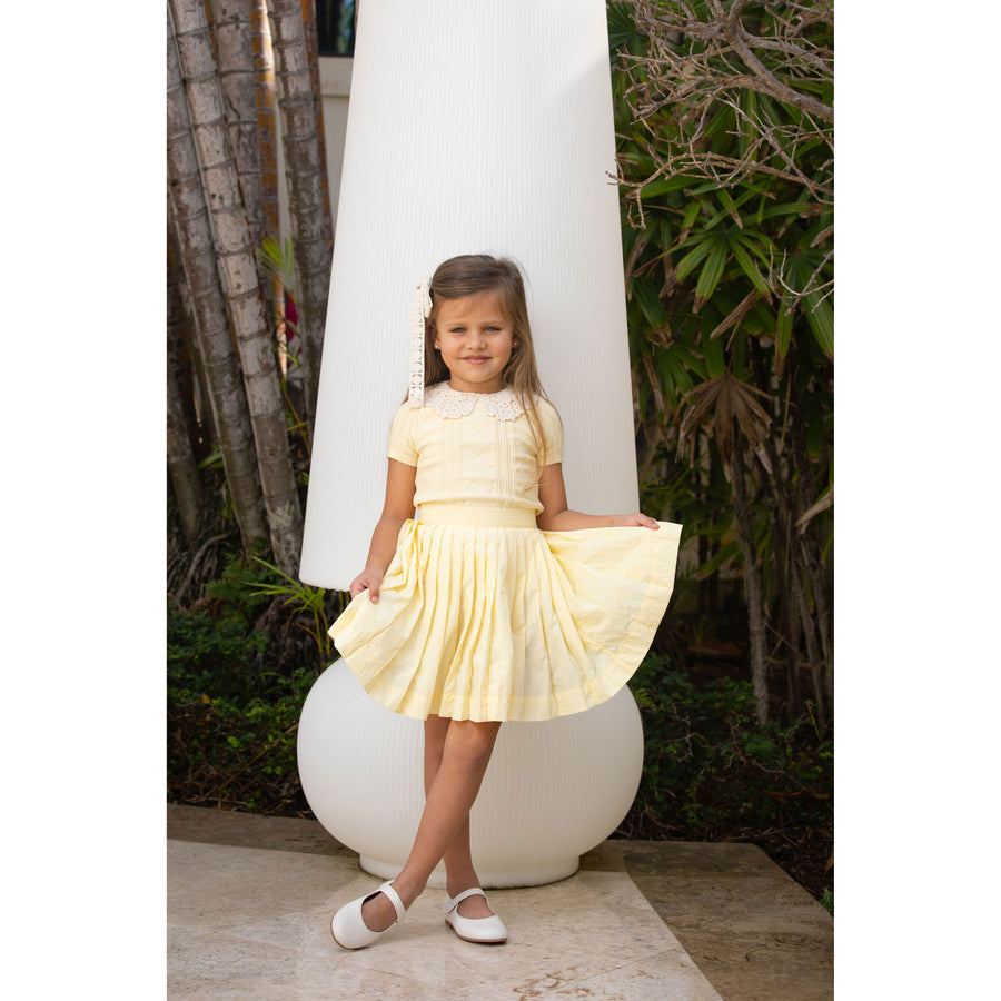 Coco Blanc Pale Yellow Crochet Collar Sweater