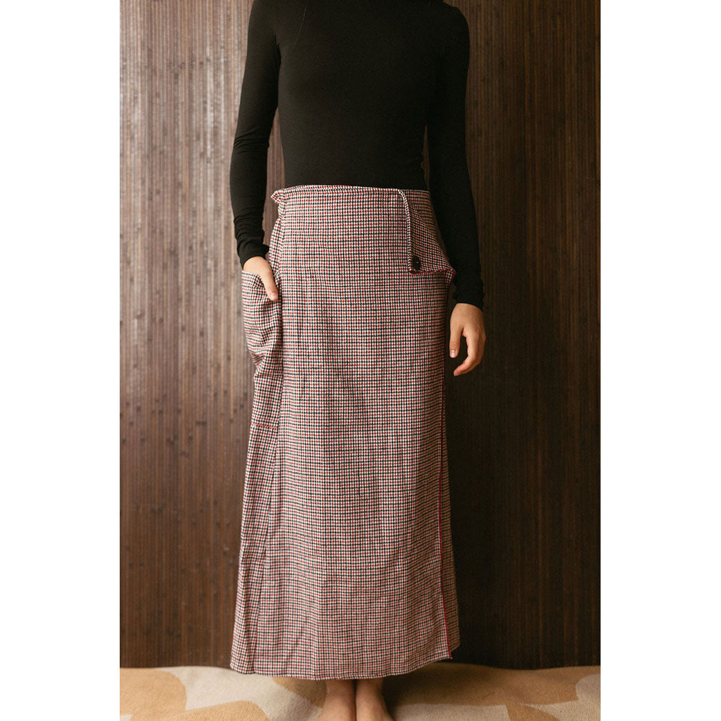 and tmrw Check Wool Maxi Wrap Skirt