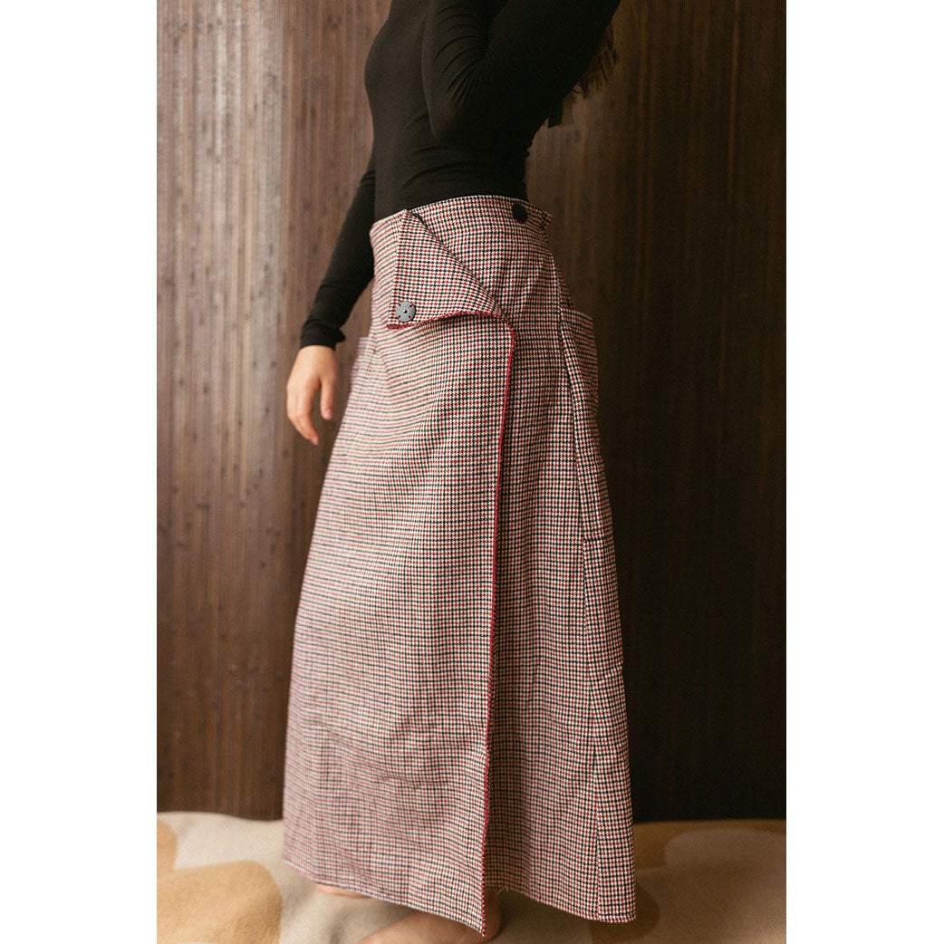 and tmrw Check Wool Maxi Wrap Skirt
