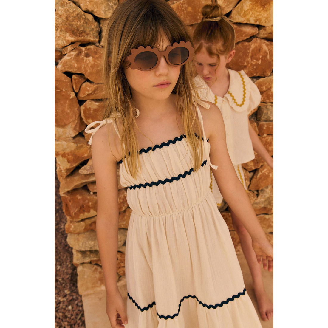 Mipounet Ecru/Navy Anette Muslin Dress