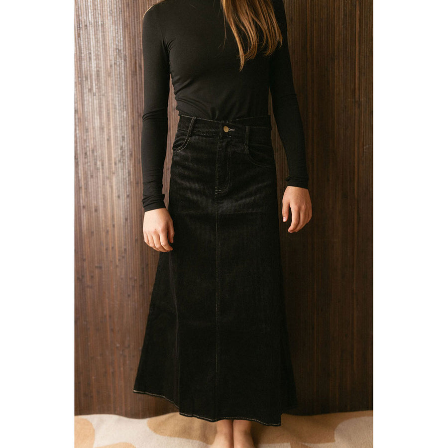 and tmrw Black Corduroy Maxi Skirt