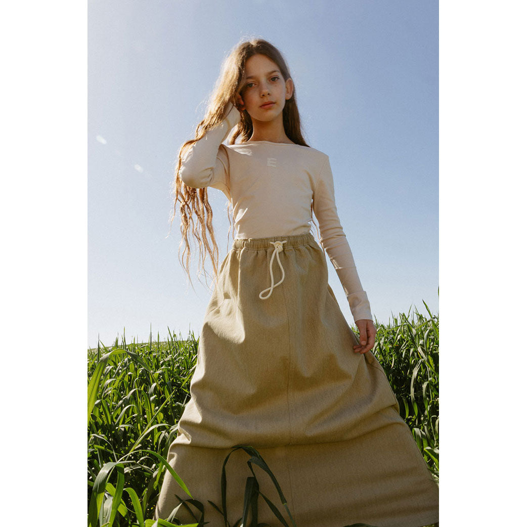 Elements Washed Taupe Denim Drawstring Skirt