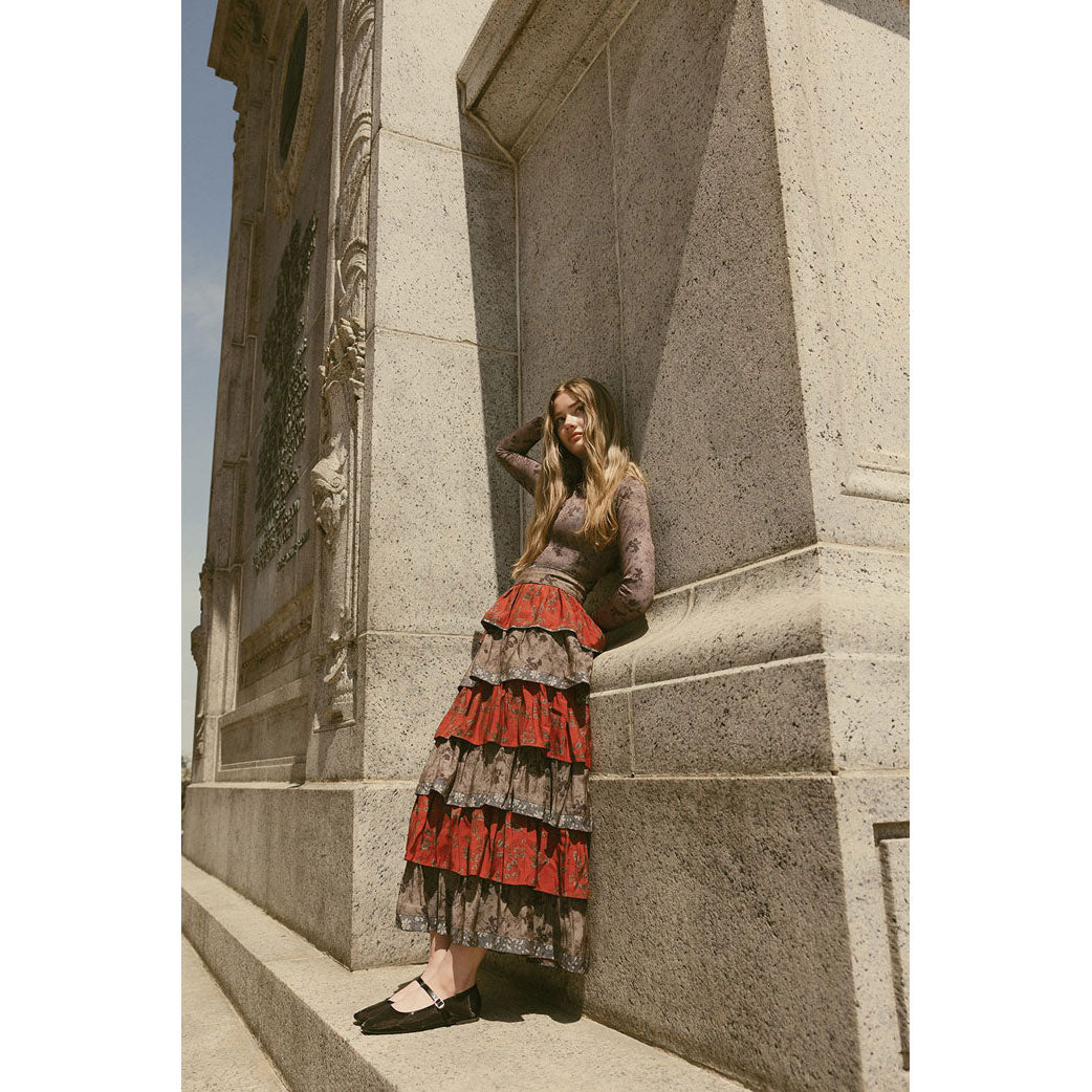 Ava and Lu Taupe Rustic Ruffle Layered Skirt