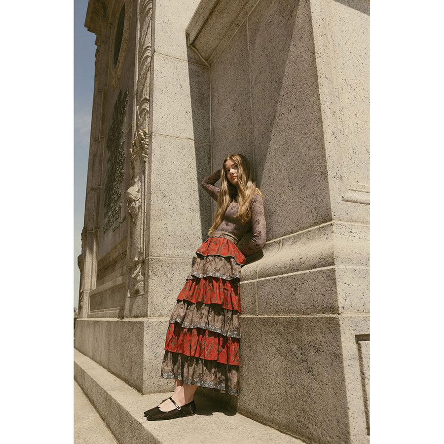 Ava and Lu Taupe Rustic Ruffle Layered Skirt