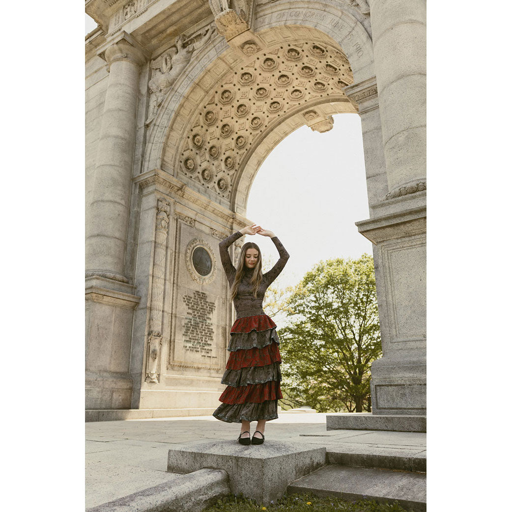 Ava and Lu Taupe Rustic Ruffle Layered Skirt