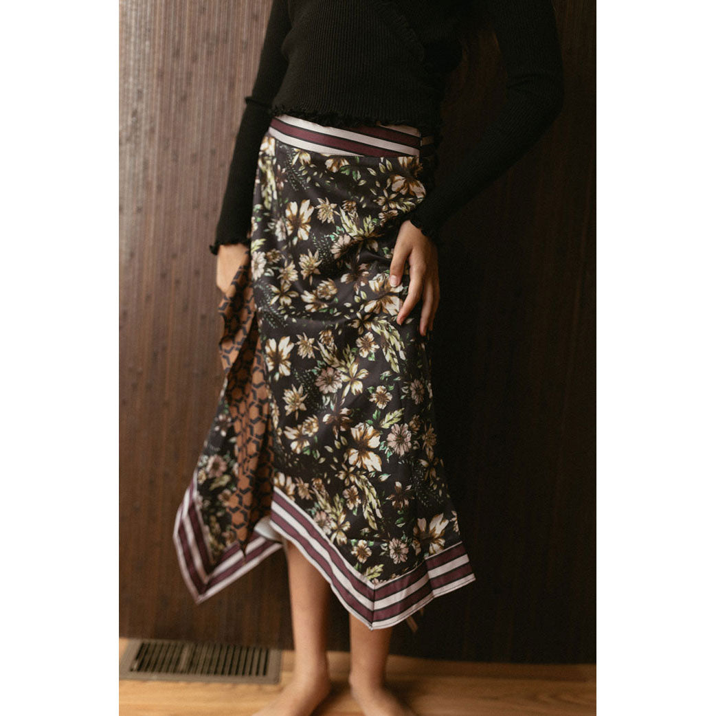 and tmrw Black Asymmetrical Floral Skirt