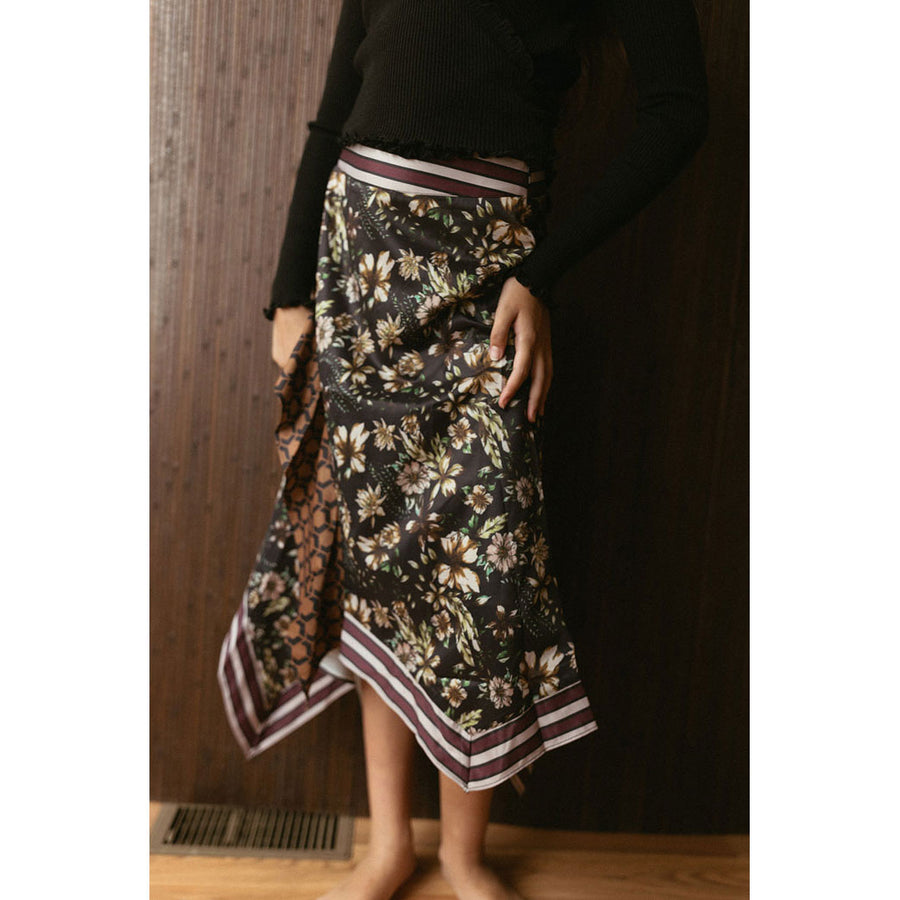 and tmrw Black Asymmetrical Floral Skirt