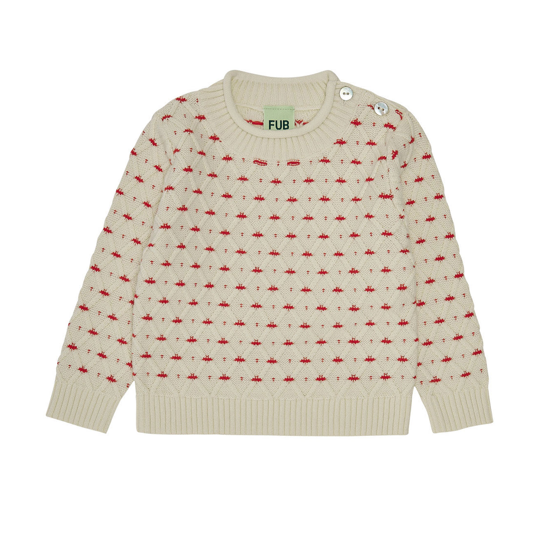 FUB Ecru/Bright Red Rhombus Baby Sweater