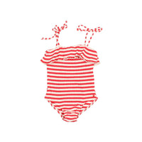 Buho Coral Red Rib Stripes Bathing suit