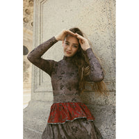 Ava and Lu Taupe Rose Printed  Knit Turtleneck