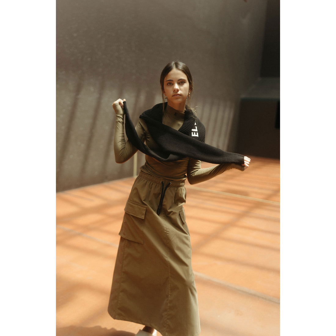 ELEMENTS Taupe Cargo Midi Skirt