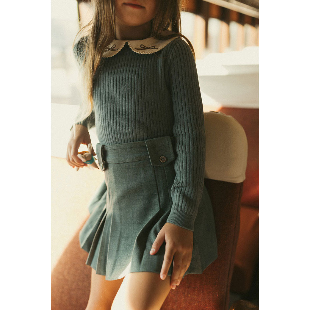 1984 Teal Grid Pleated Skirt