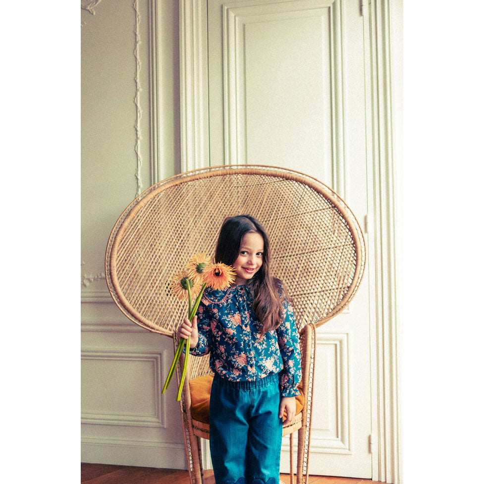 Louis Louise Navy Corduroy Bouquet Sybillette Blouse