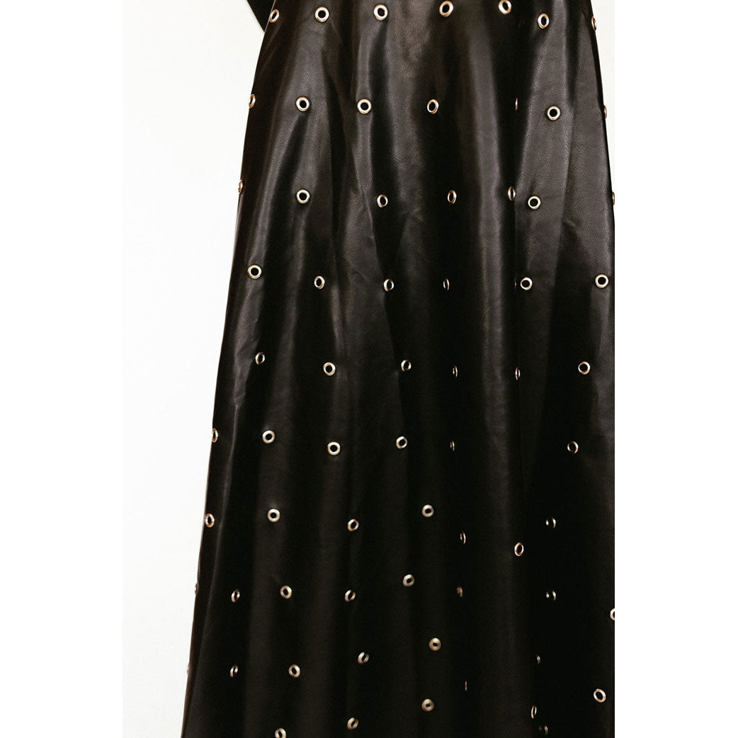Ava and Lu Black Grommet Leather Skirt