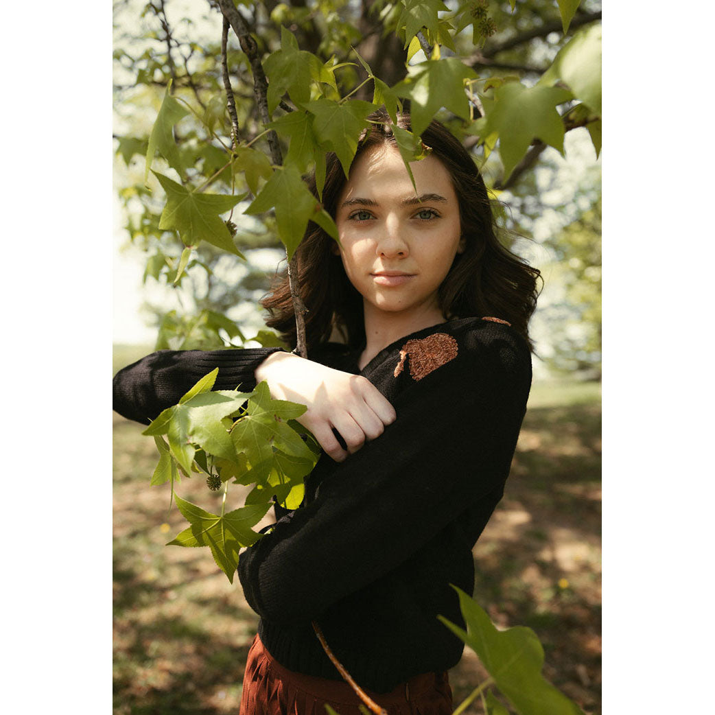 Ava and Lu Black V Neck Detailed Sweater