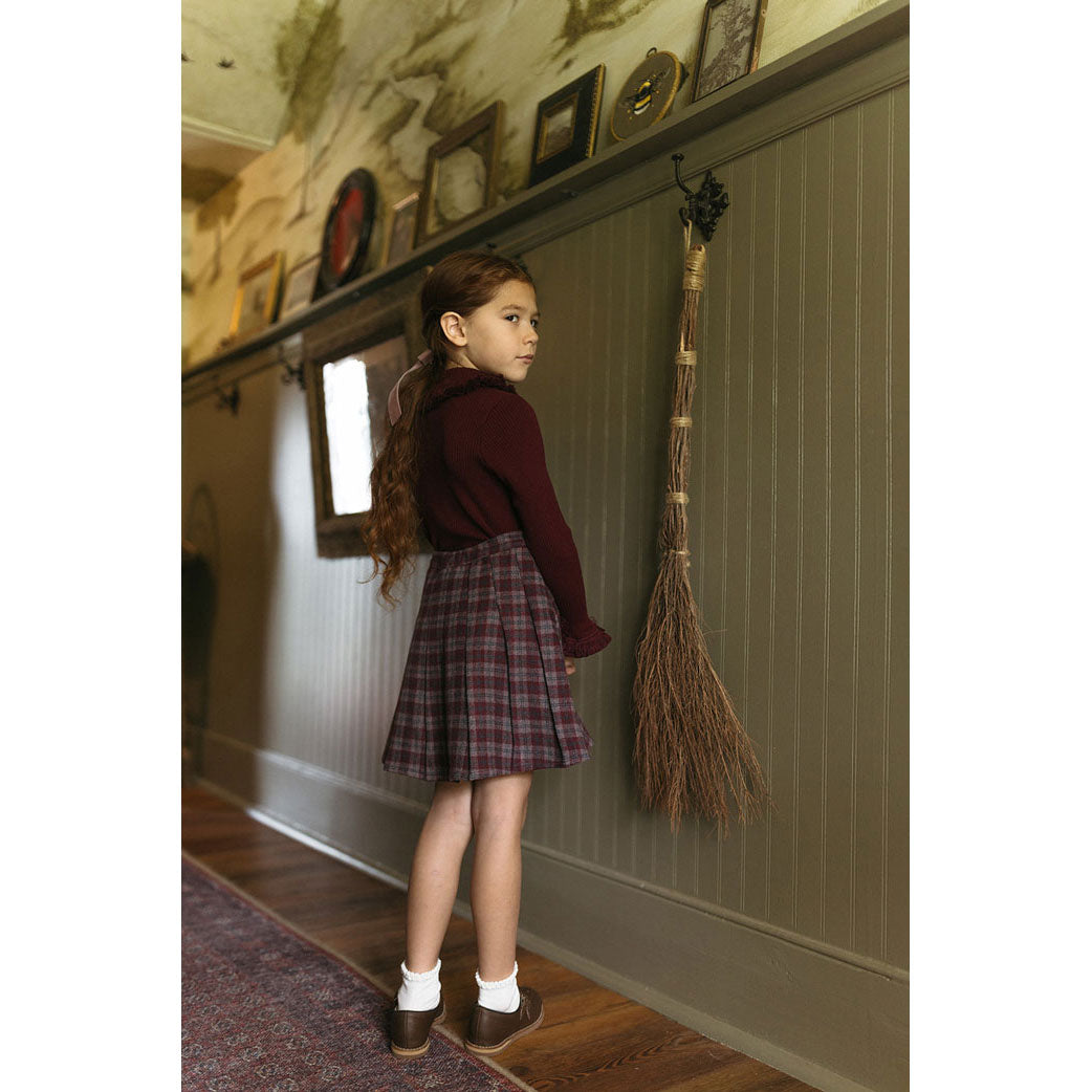 1984 Wine Plaid Wool Fringe Skirt