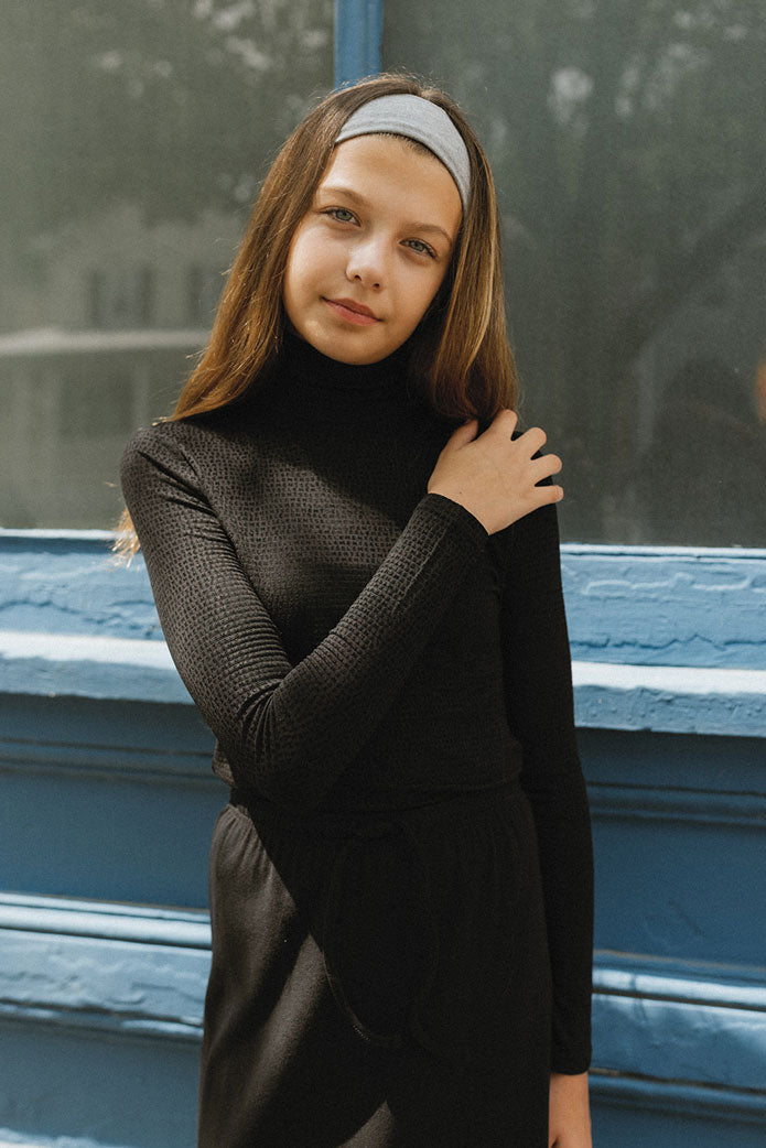 ELEMENTS Jet Black Velvet Logo Turtleneck