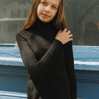 ELEMENTS Jet Black Velvet Logo Turtleneck
