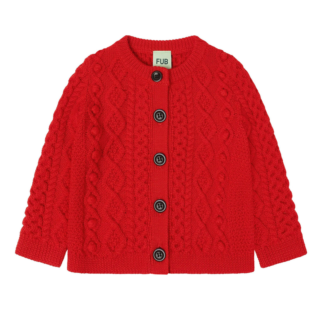 FUB Signal Red Baby Aran Cardigan