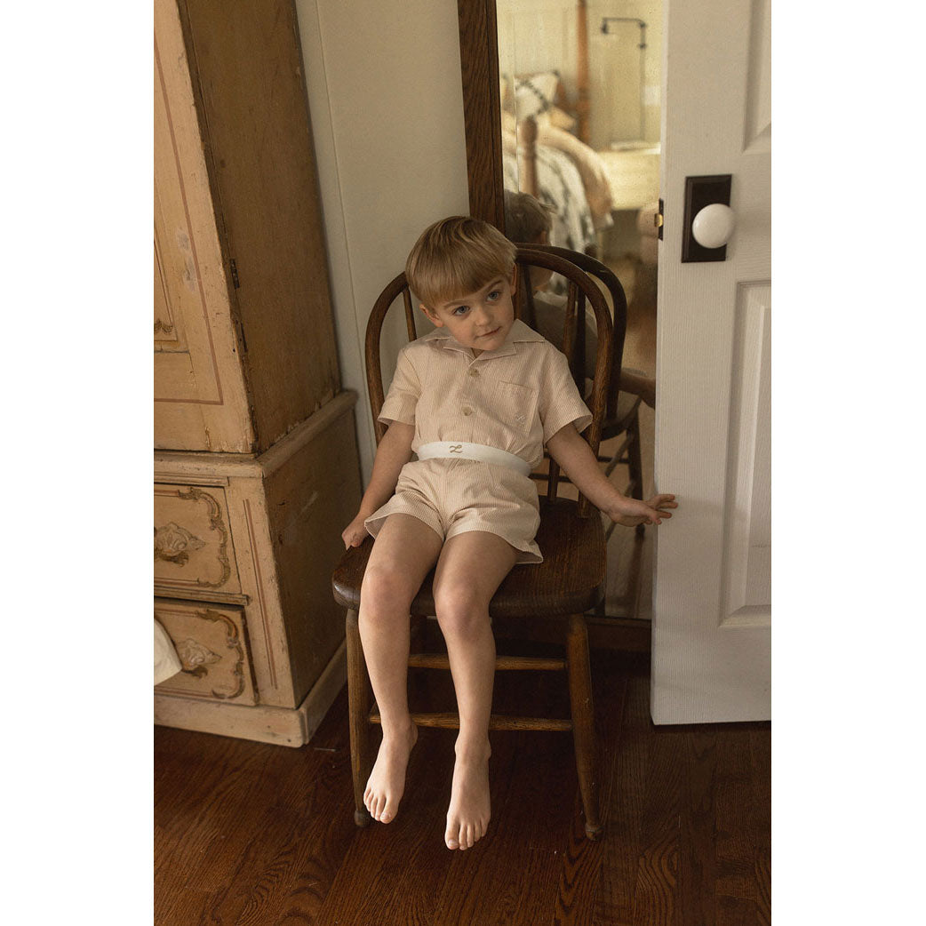 L by Ladida Beige Stripe Grandpa Shirt