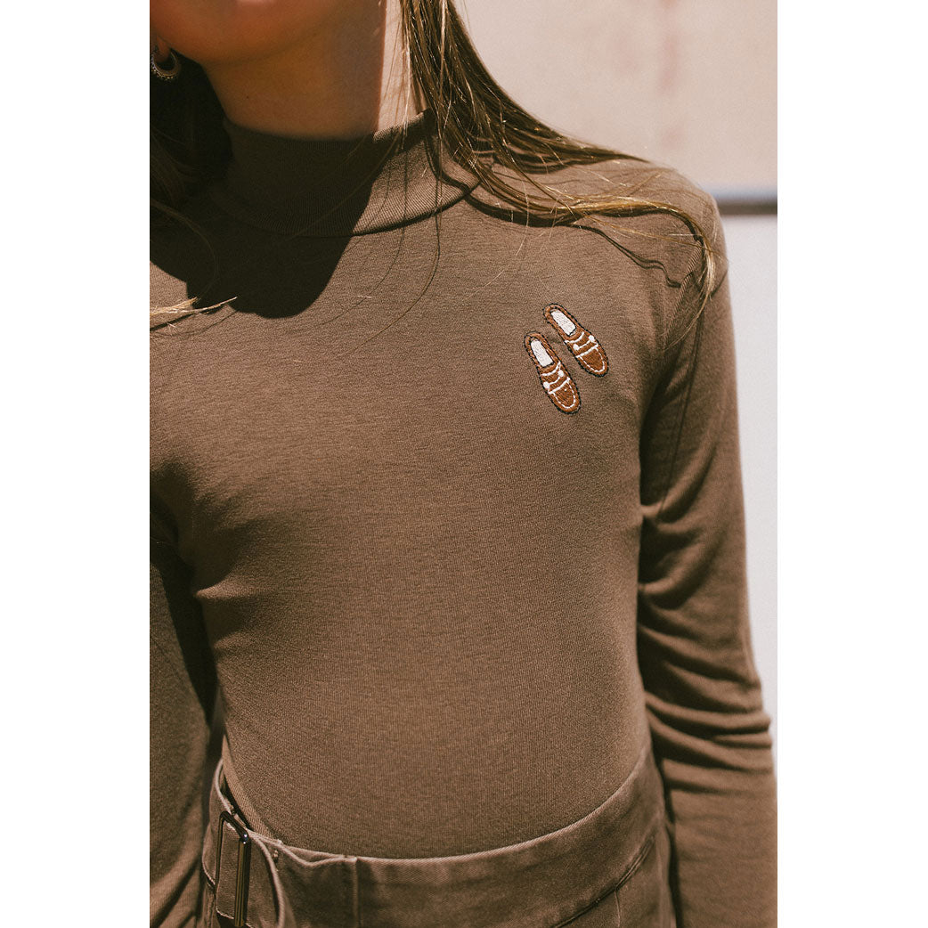 Clubhouse Mocha Shoe Embroidered Turtleneck