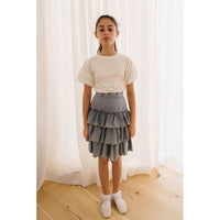 Petite Pink Light Wash Chambray Embroidered Layer Skirt