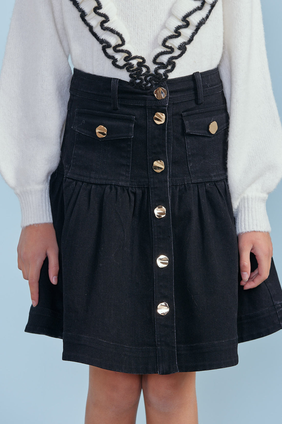 Petite Pink Faded Black Wash Denim Fit & Flare Skirt