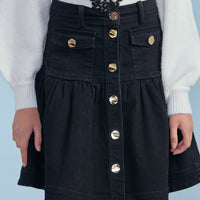 Petite Pink Faded Black Wash Denim Fit & Flare Skirt