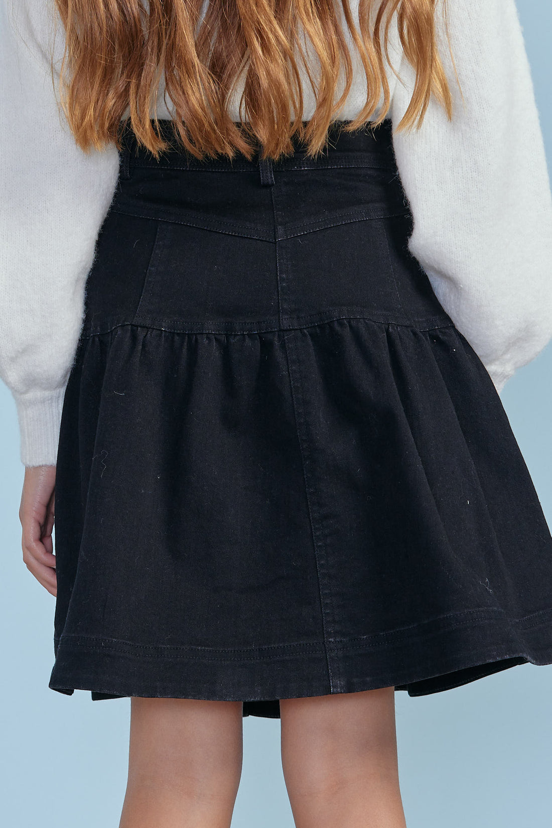 Petite Pink Faded Black Wash Denim Fit & Flare Skirt