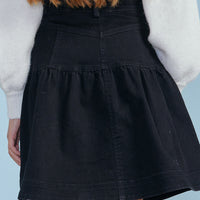Petite Pink Faded Black Wash Denim Fit & Flare Skirt