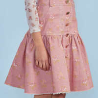 Petite Pink  Misty Rose Bud Denim A -Line Skirt
