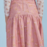 Petite Pink  Misty Rose Bud Denim A -Line Skirt