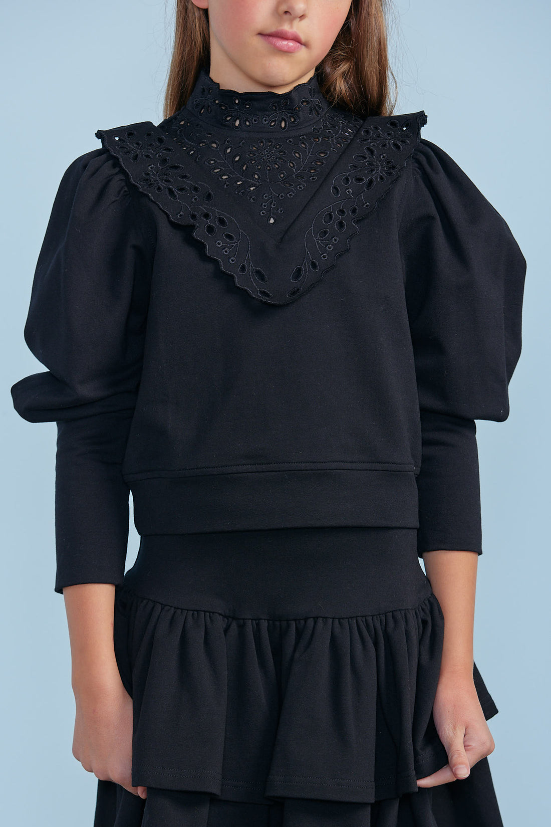 Petite Pink Black Cut Out Embroidered Sweat Top