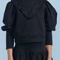 Petite Pink Black Cut Out Embroidered Sweat Top