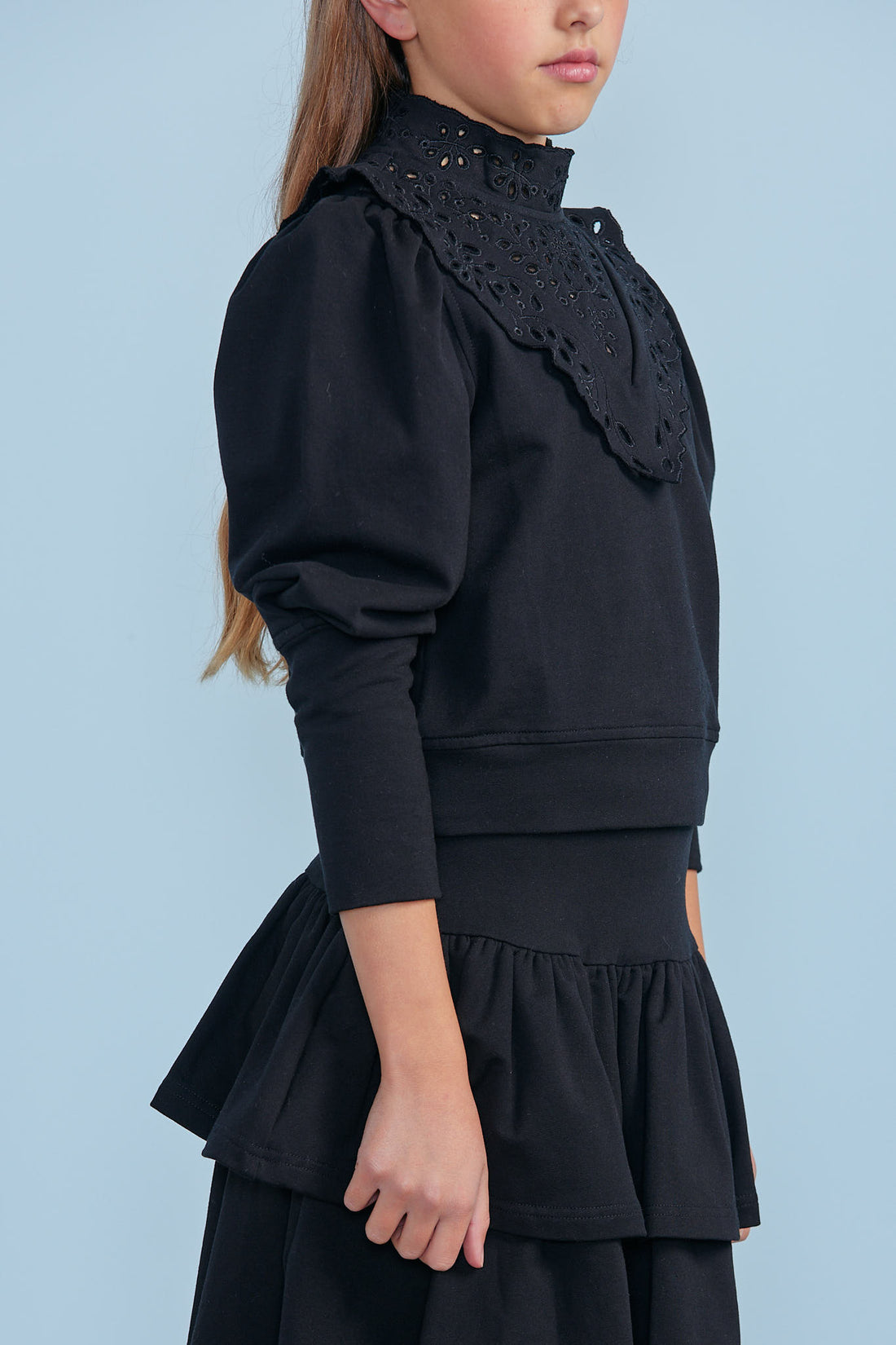 Petite Pink Black Cut Out Embroidered Sweat Top